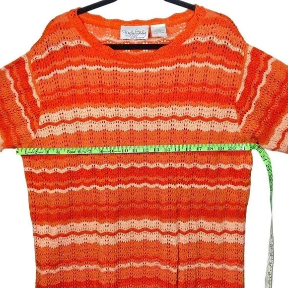 Vintage Diane Von Furstenberg Oversized Orange Striped Crochet Knit Sweater, 1X - Picture 6 of 8